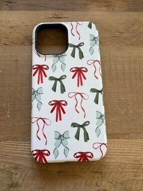 Casely White Phone Case with Red and Green Bow Pattern